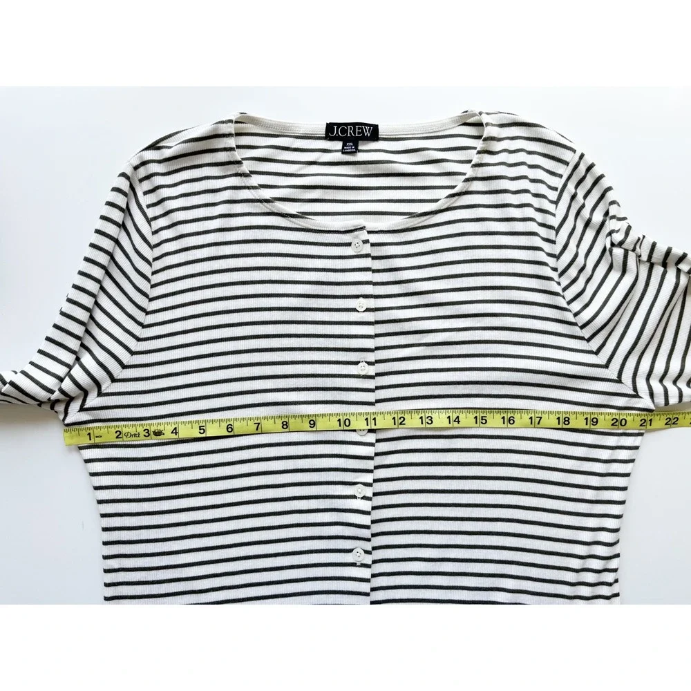 J.Crew Fine Rib Knit Cardigan Cream Green Stripe Womens XXL Cotton Modal
